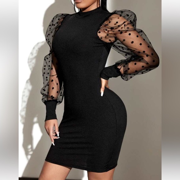Luxe black mesh sleeve party formal evening wedding bodycon dress - Picture 12 of 12